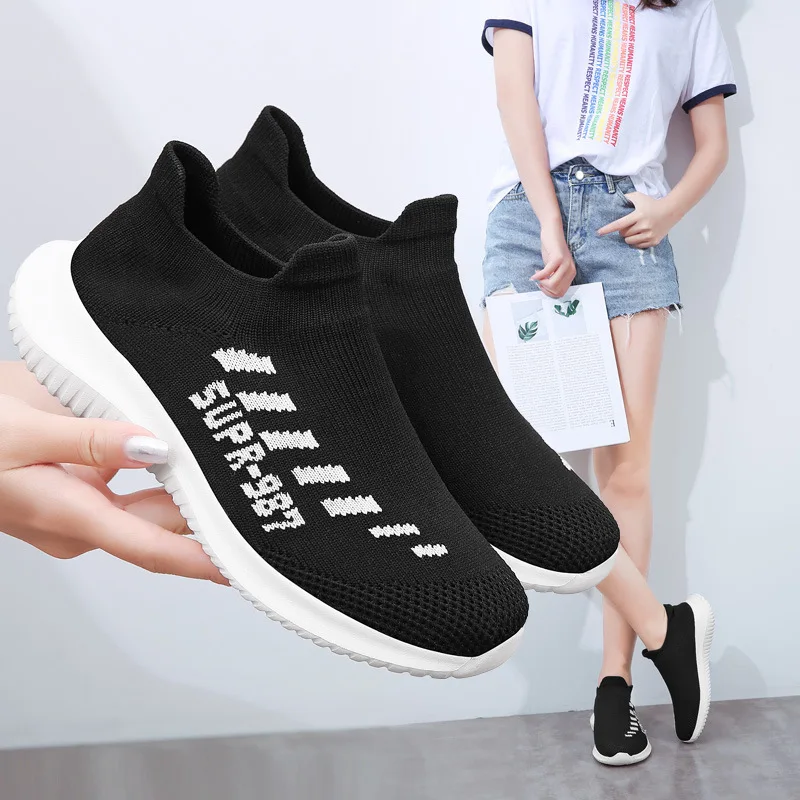 

Athletic Shoes Women's 2019 Autumn New Style Low Top Elasticity Slip-on wa zi xie Breathable Fly Woven Lazy WOMEN'S Shoes Versat