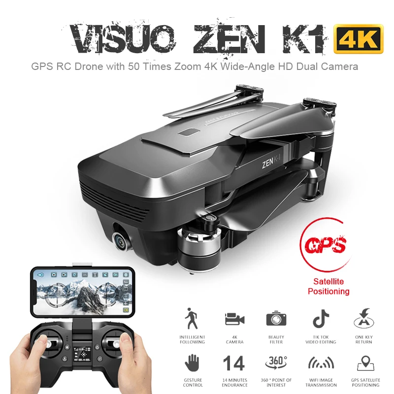 Visuo ZEN K1 gps Радиоуправляемый Дрон с 4K широкоугольная HD Двойная камера 5G Wifi FPV Бесщеточный двигатель Flight 28mins Dron VS F11