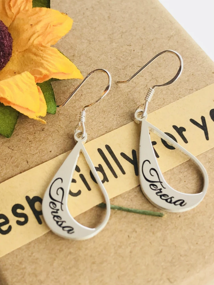 Engrave Name 925 Silver Drop-shaped Earrings Custom Any Name Earrings Drop Earrings Mother's Day Gift