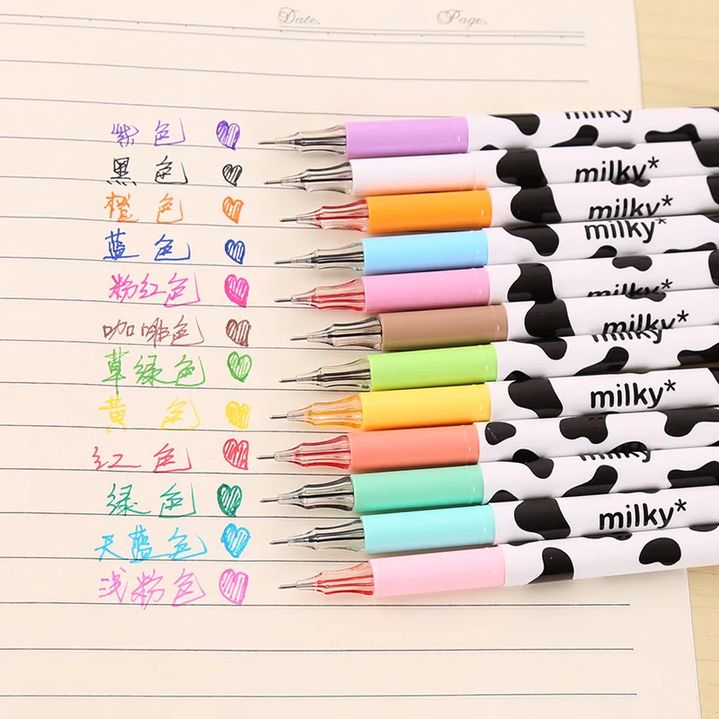 12 Colors/set Kawaii Stationery Milky Colored Gel Pens 0.38mm Diamond Needle Tip Cute Pen for Student School Office Supplies |