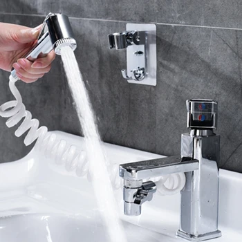 

High Quality Bathroom Faucet Sprayer Sprinkler+Base+Hose+Valve Set For Hand Basin Sink Punch-free Shower Head Holder
