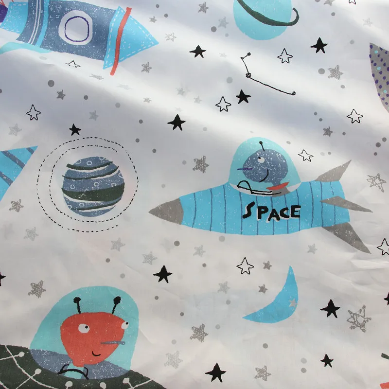 FA190189-1 Spacecraft Printed Cotton Fabric For Making Dresses Cushions Blanket Sewing Baby Child Bed Sheet Textile - Color: FA190189-1