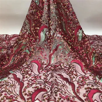 

New red with sequins African Lace Fabric High Quality 2020 Nigerian French Mesh Lace Fabric For Wedding Party Clothe cd83-83