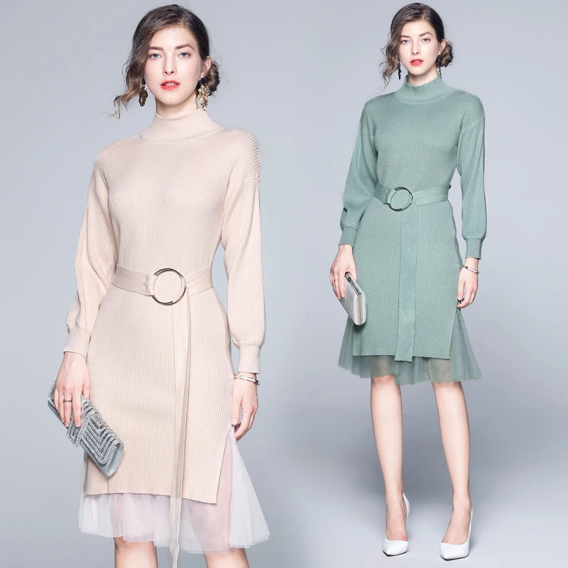 Vrouwen Slanke Body Afslanken Jurk Twee stuk Prinses Mouw Lange mouwen High-hals Jurken Sjerpen Vrouwen Slanke Body Afslanken Jurk Twee stuk Prinses Mouw Lange mouwen High-hals Jurken Sjerpen