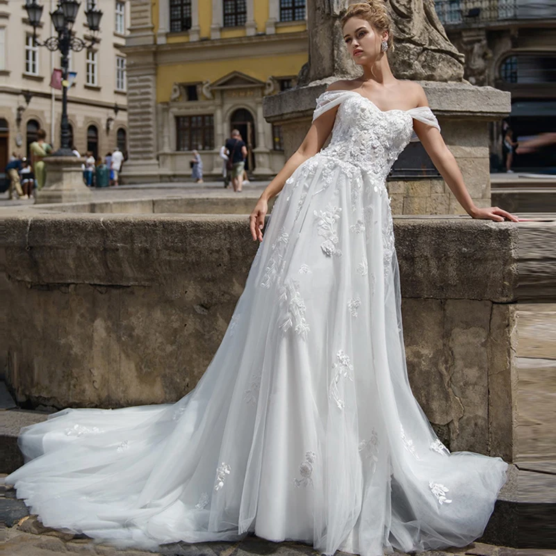 Eightree Wedding Dress 3D flower Appliques Lace Sweetheart robe de Mariee A-Line Off the Shoulder Wedding Gowns Bride Dresses