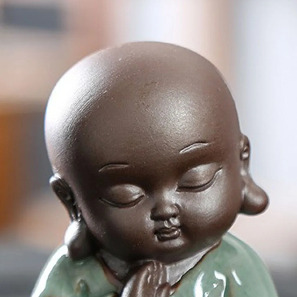 Monk Baby Buddha Figurine Ceramic Statue Home Office Table Desk Decor Small Monk Statue Zisha Tea Pet Ceramic Buddha Statue