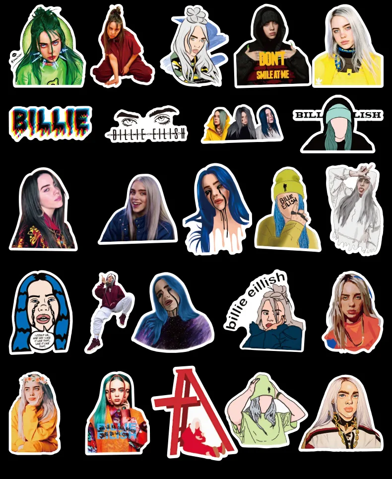 td zw 100 pcs billie eilish stickers pack american star sticker on laptop refrigerator guitar skateboard cup book diy stickers stickers aliexpress