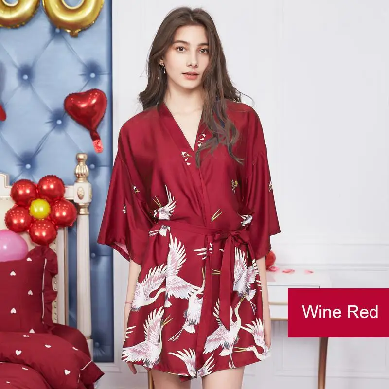 Летнее женское кимоно, банное платье, Yukata, с принтом, ночная рубашка, сексуальная, для невесты, подружки невесты, халаты для невесты, атласная ночная рубашка, M-XXL - Цвет: Colour 2