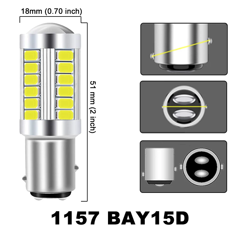 Lâmpadas led p21w 1156 ba15s 1157 bay15d, luzes de pisca 12v 5630-33smd 7000k, lâmpadas de freio de estacionamento reverso, 2/4/8 pcs