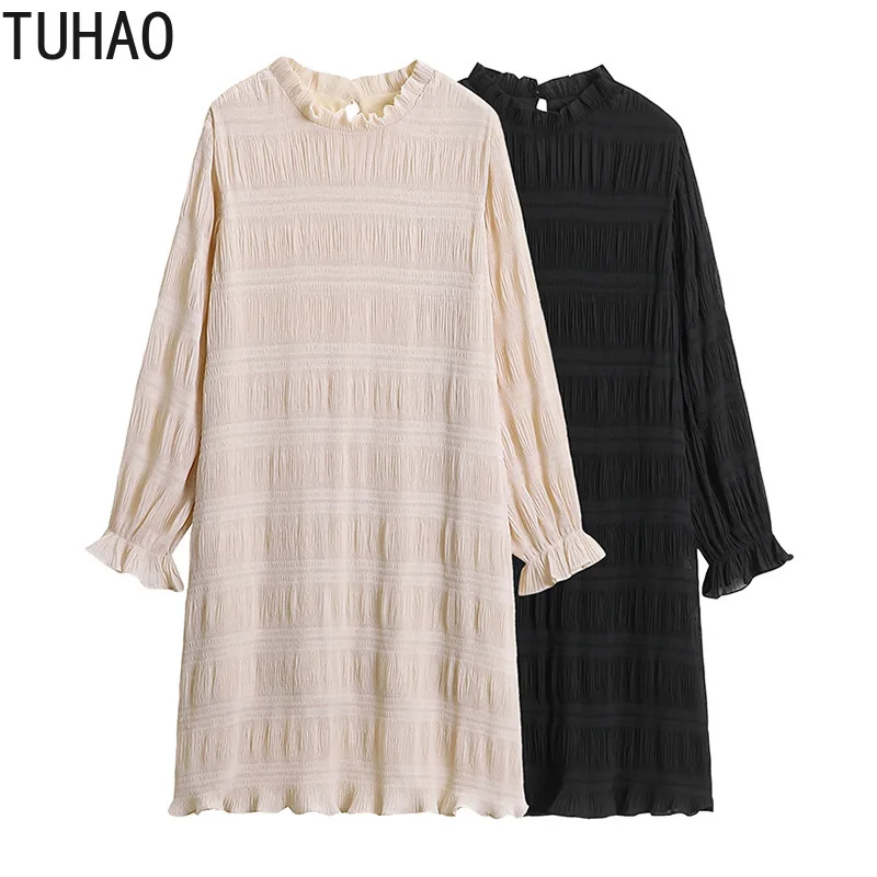 

TUHAO 4XL 3XL 2019 Winter Big Size Women Dress autumn winter Long Sleeve Large Plus Size Dress Ladies Elegant Party Dresses WM04