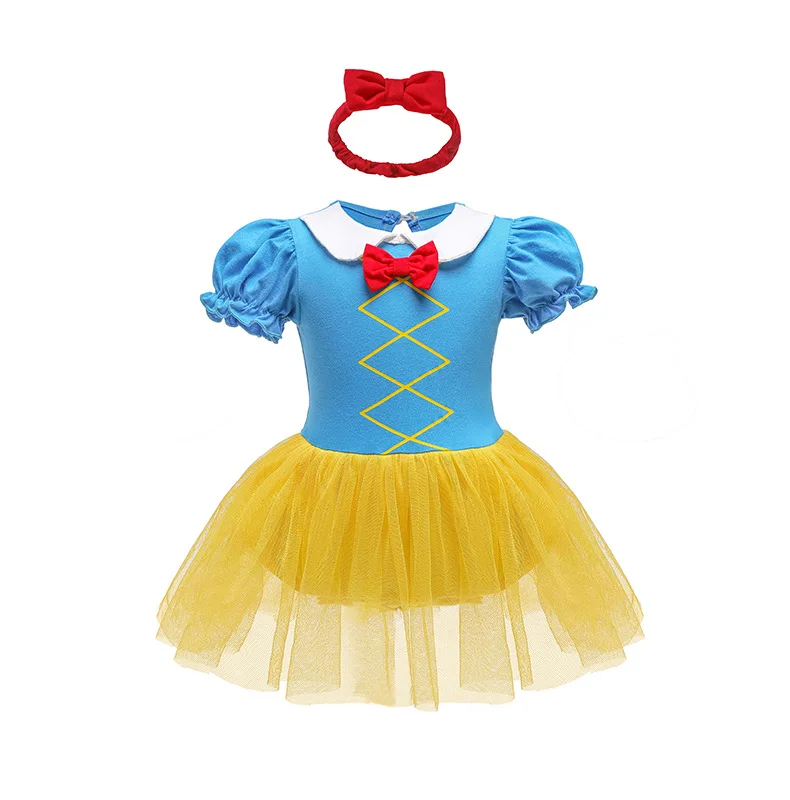 Infant Girl Romper Dress With Headband Elsa Belle Mermaid Snowwhite Fairy Tris Baby Girl Clothes Size 3-18M Baby Quality Dress Baby Bodysuits cheap