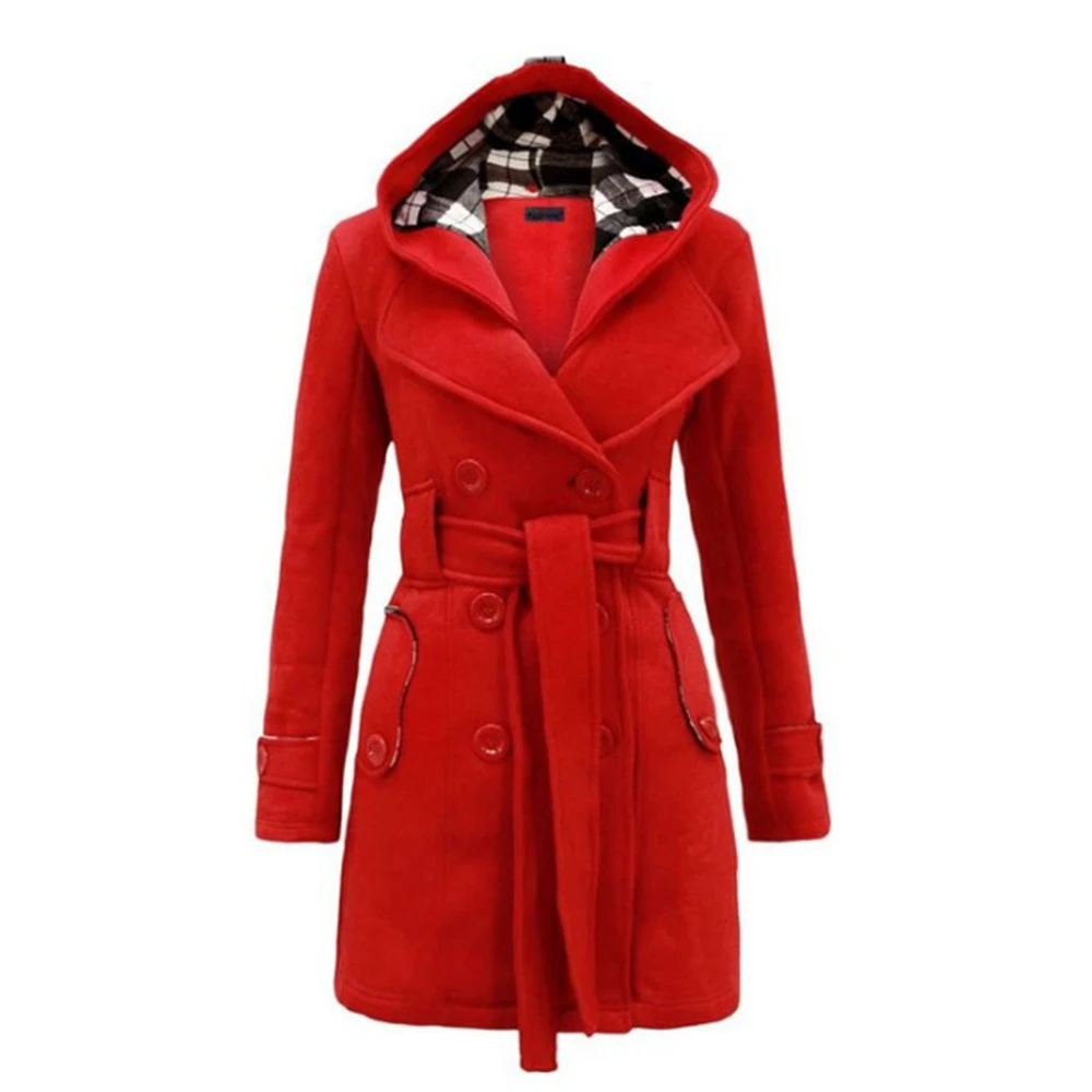 Зимнее женское двубортное теплое пальто, Женское шерстяное бушлат, модная верхняя одежда, Тренч, пальто, полушерстяные куртки с капюшоном