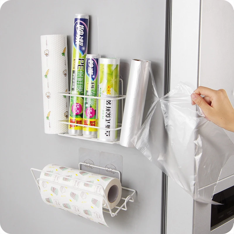 Rack-Free Punching Rack Wrap Plastic Wrap Refrigerator Side Wall Roll Paper Rack Storage Rack Kitchen Rack With Paper Rack Rack