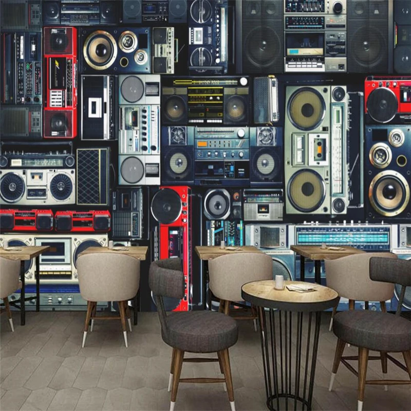 Beibehang-Retro-Vintage-Recorder-Radio-Restaurant-Restaurant-Wall-Custom-Large-Mural-Green-Wallpaper-papel-de-parede (1)