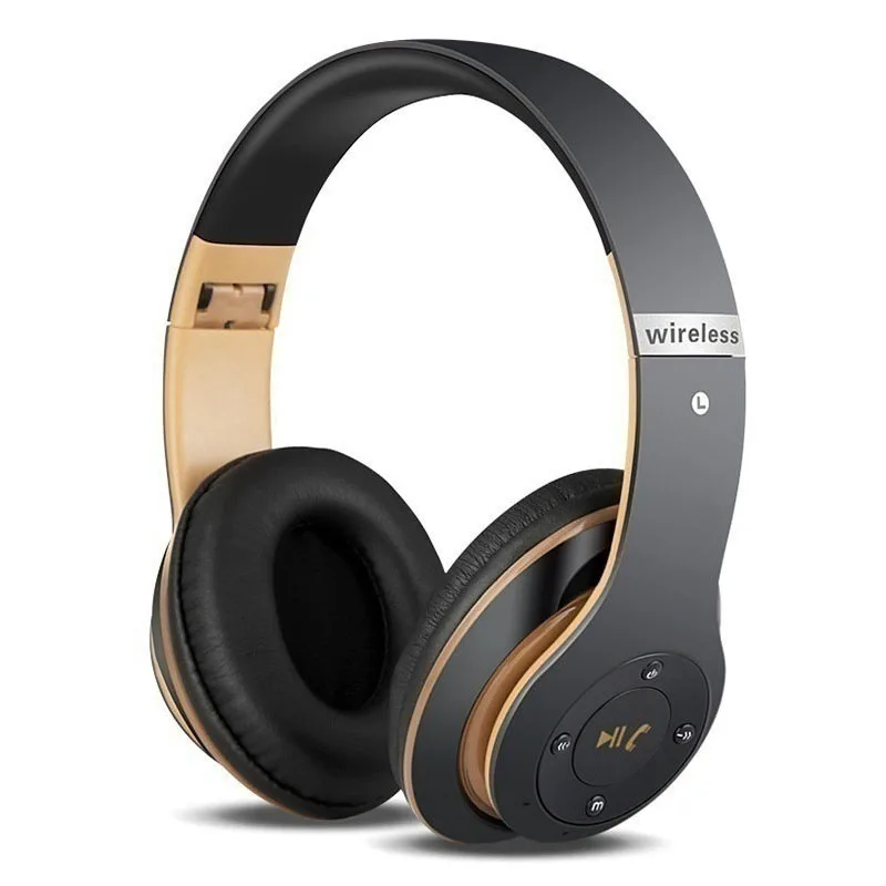 Gold Беспроводные наушники Bluetooth гарнитура Складные стерео наушники Игровые наушники с микрофоном Поддержка TF карты для мобильного телефона ПК - Цвет: Gold
