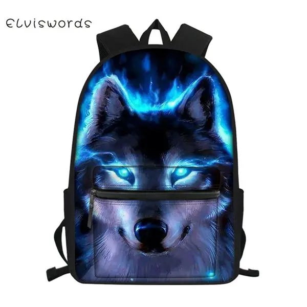 ELVISWORDS детский школьный полотняный рюкзак "Fantasy Wolf" узор школьный рюкзак с изображением милых животных модная детская одежда туристические рюкзаки - Цвет: CDWX3793Z58