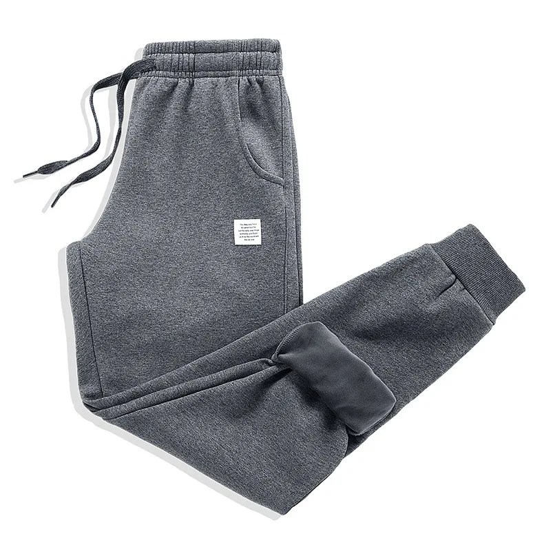 Thick Fleece Jogger Mens Pants Cotton Trousers Male Winter Warm Velvet Sweatpants Tracksuit Joggers Autumn Winter M-4XL - Цвет: dark gray1