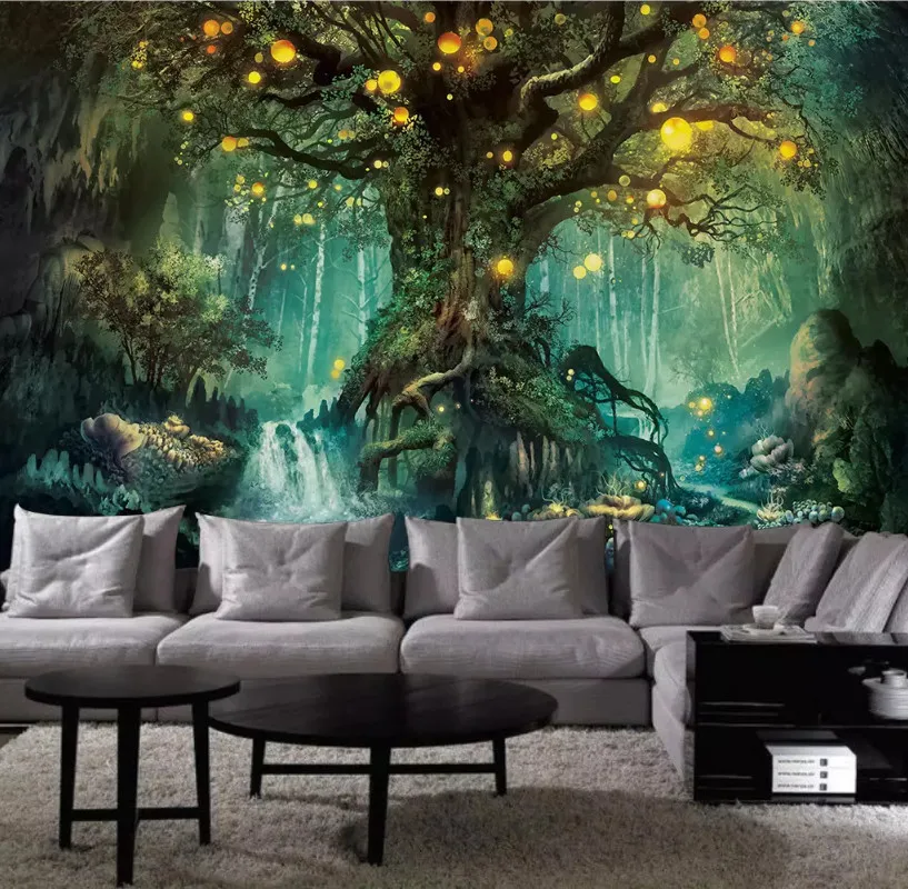 

Bacal Large 3D Papel Murals Nature Cartoon Trees Forest Wallpaper Wall Mural Wall paper for Bedroom Background 3D Forest sticker