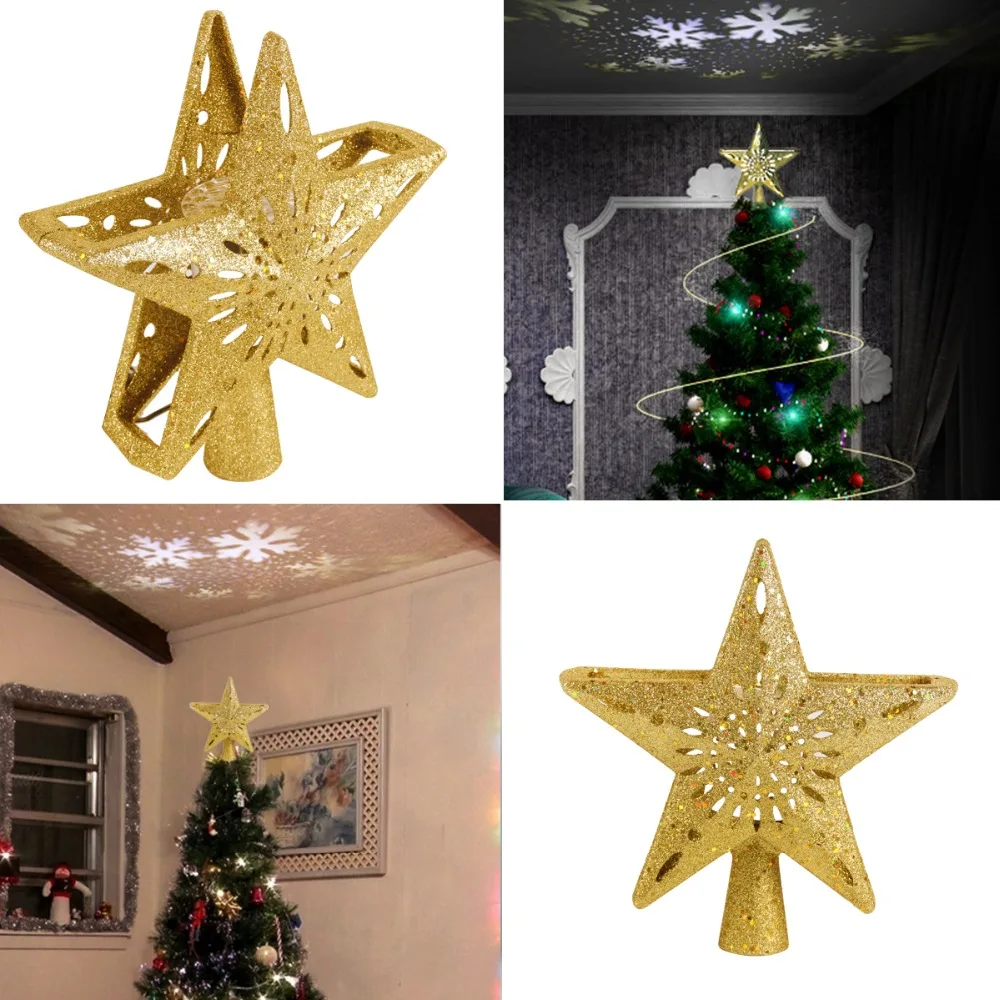 Huiran Christmas Tree Top Star Projection Snowflake Light Merry Christmas Decor for Home Christmas Ornaments New Year