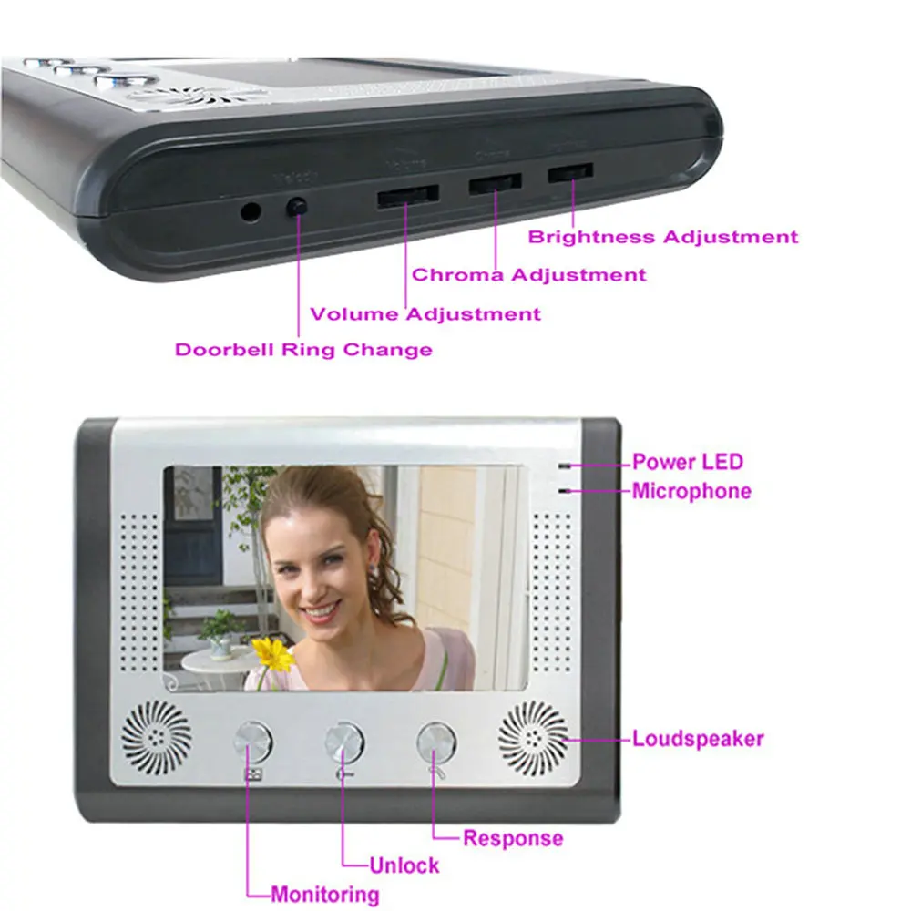 Визуальный домофон 7 ''TFT цветной ЖК-проводной видео домофон система внутренний монитор 700TVL Открытый ИК-камера Поддержка разблокировки