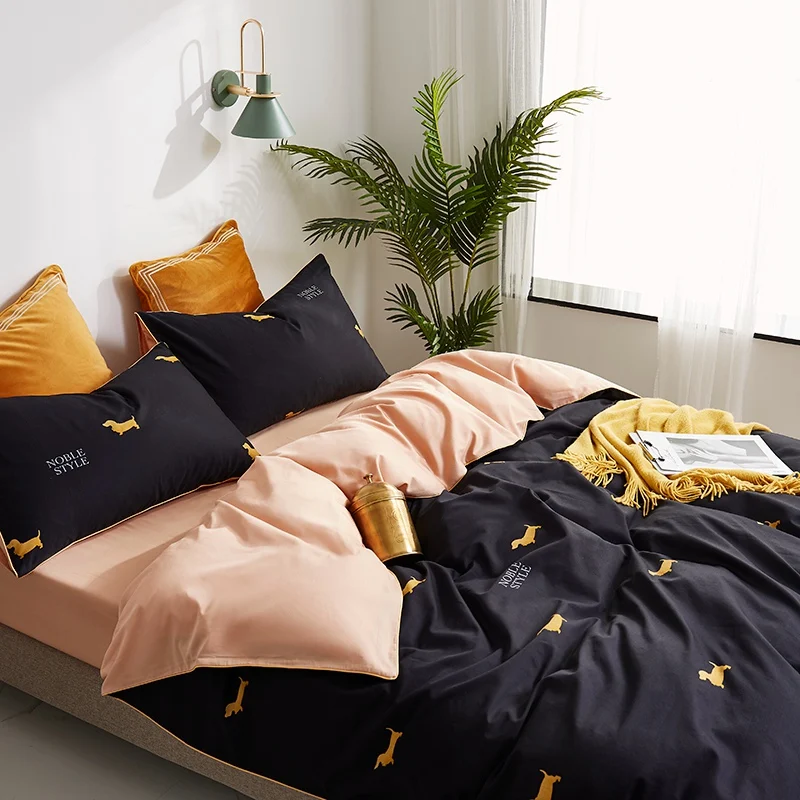 Brief style dvuet крышка Египетский хлопок постельное белье набор мягкой сатиновой ткани собака с принтом на тему собак из мультфильма покрывало