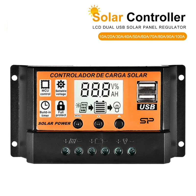 Контроллер заряда солнечной батареи MPPT/PWM 100A 60A 50A 40A 30A Регулятор энергии 12V 24V