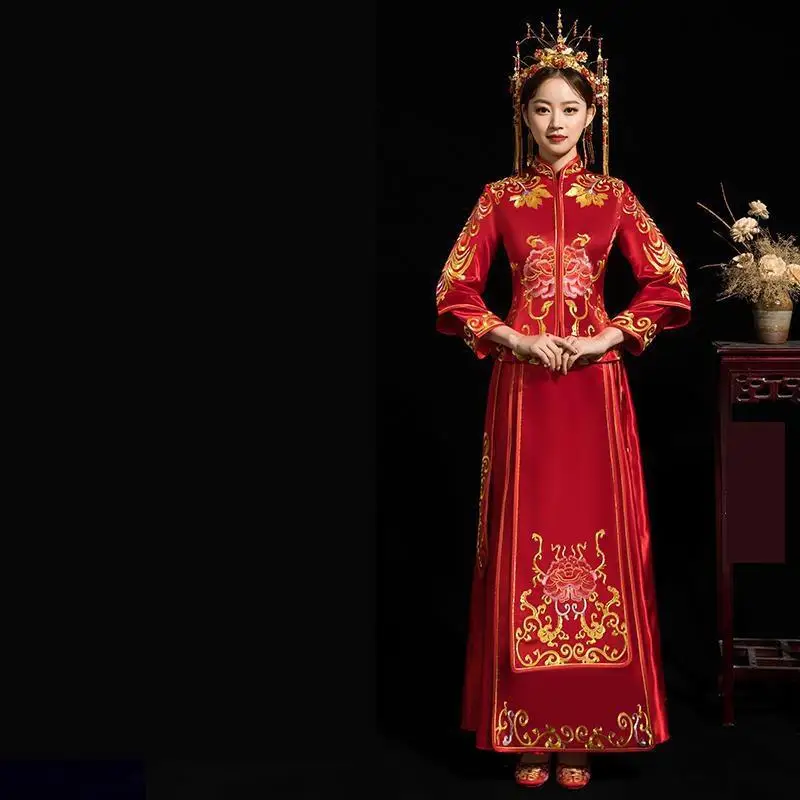 Китайское женское платье Cheongsam воротник Мандарин Плиссированное винтажное платье с вышивкой для невесты темперамент свадебное платье Qipao Новинка - Цвет: Серебристый