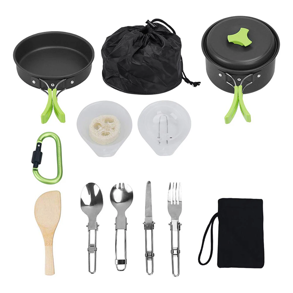 

11-piece Cookware Cookware Set Tableware Shovel Spoon Cleaning Sponge Aluminum Kitchen Utensils Cookware Camping Cookware Set