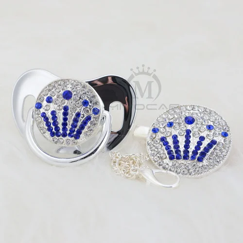 BLING Bling в виде короны серебро соски-пустышки могут варьироваться в зависимости от пожеланий клиента комплект Цепочка-держатель Чехол с блестящей короной и соски-пустышки уникальный дизайн ABCG-1 - Цвет: ABCG-9-1  6-18M