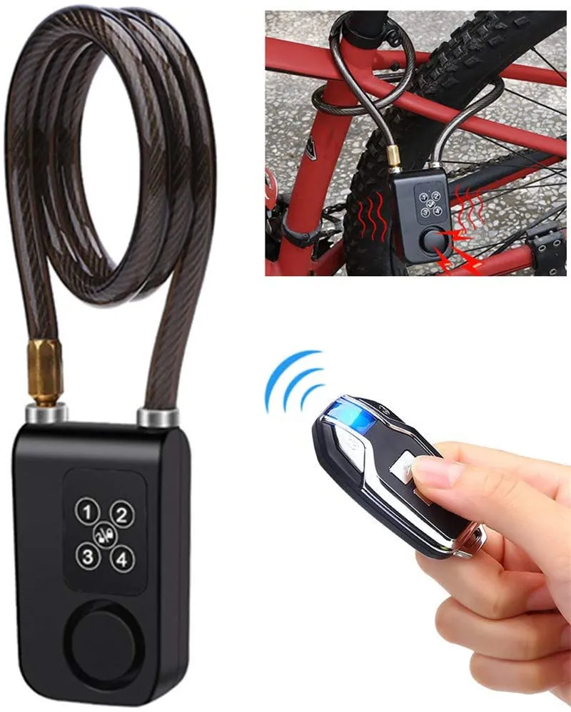 Bicycle Lock Alarm with Remote Universal Security Alarm Clock Lock System Anti-theft Vibration for Bicycle Motorcycle Door
