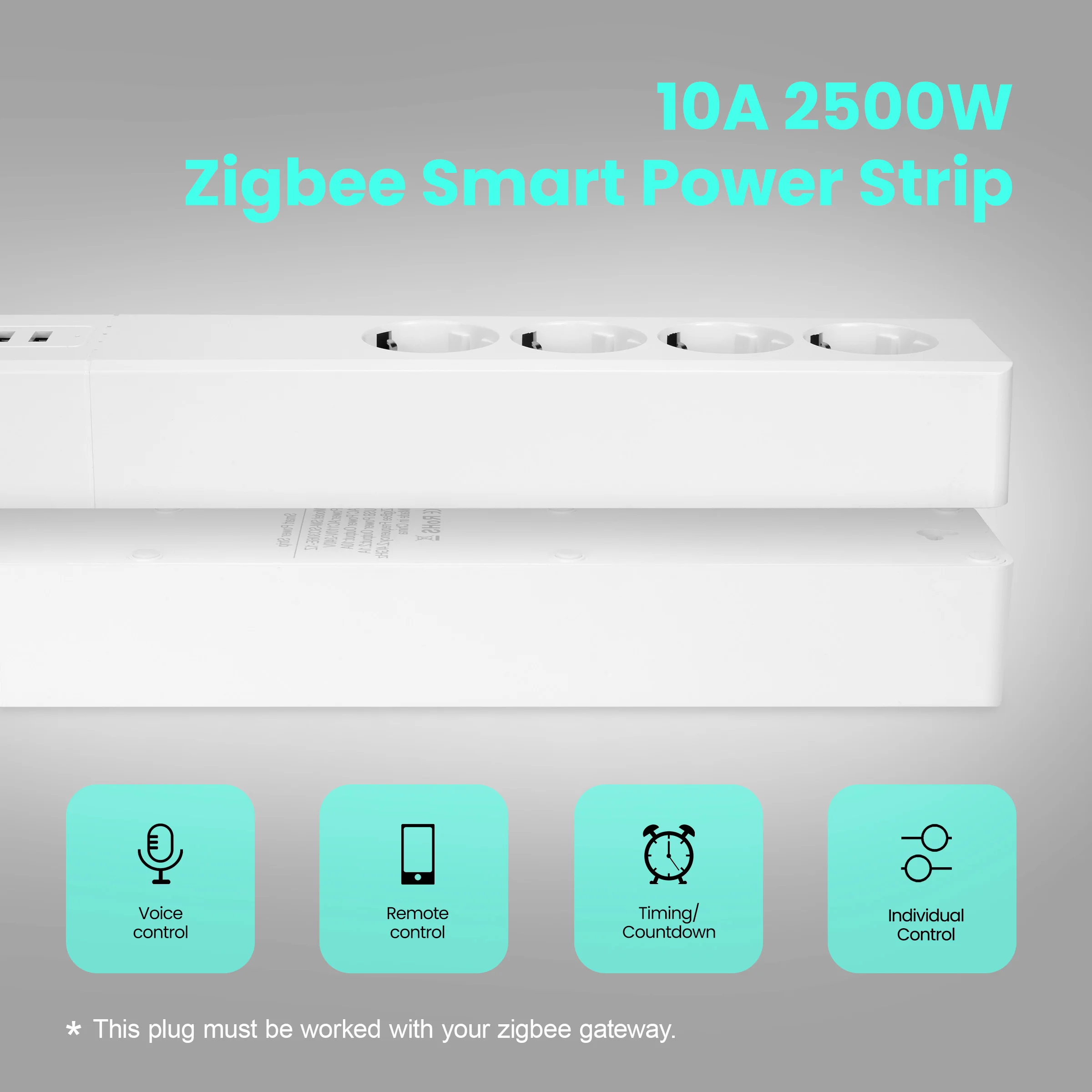 Zigbee Smart Power Strip Bar Extension Cord 4 EU Outlets Plug 2 USB Charging Ports Tuya Smart Life  Alexa Google Home Assistant
