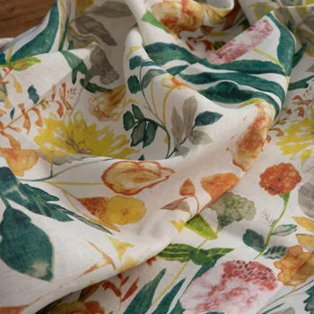 

Autumn winter new sand washing pure linen digital printing fabric dress custom fabric