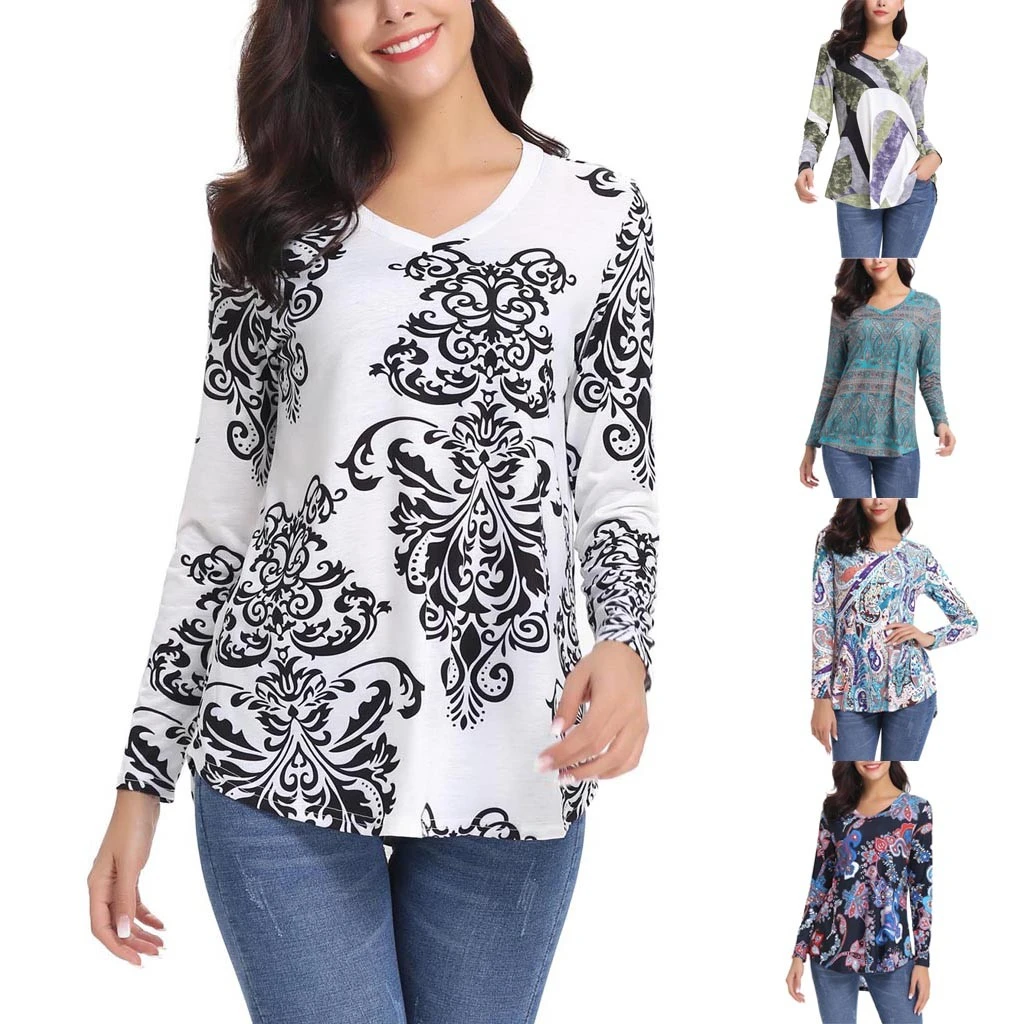 Women Elegant Office Lady Tops Blouses 2019 Autumn Turn Down Collar Long Sleeve Floral Print Office Shirts Plus Size Blouse 827