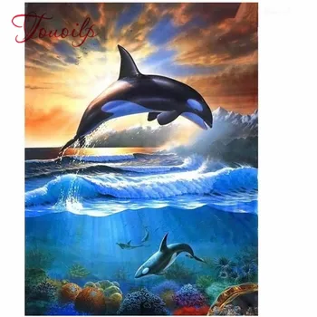 

5D Diamond Painting 5D Diamond Painting by Number Kits for Adults Sunset Whales, Paint with Diamonds Arts Craft Full Drill Home