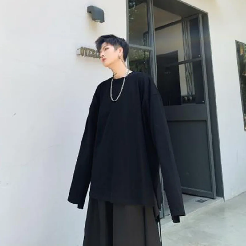 Футболка мужская с длинным рукавом и круглым вырезом повседневная тенниска