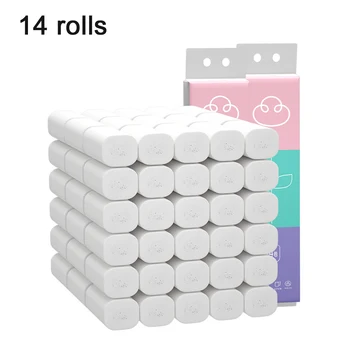 

14 Rolls Wood Pulp 4 Ply Water Absorption Thick Tear Resistant Hotel Bathroom Portable Restaurant Non Toxic Home Toilet Tissue