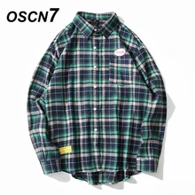 OSCN7 Повседневная рубашка с длинными рукавами и принтом Мужская Высокая уличная Осенняя женская рубашка ретро рубашки Harujuku Мужская рубашка 3803
