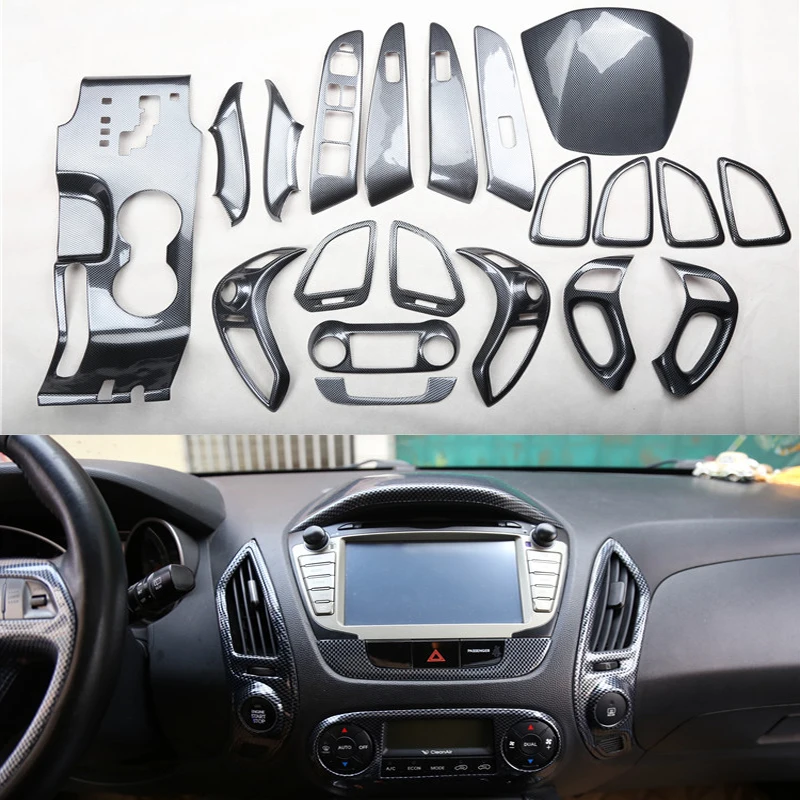 

Lsrtw2017 Carbon Fiber Car Center Console Gear Panel Steering Wheel Trims Interior Accessories for Hyundai Tucson Ix35 2010-2017