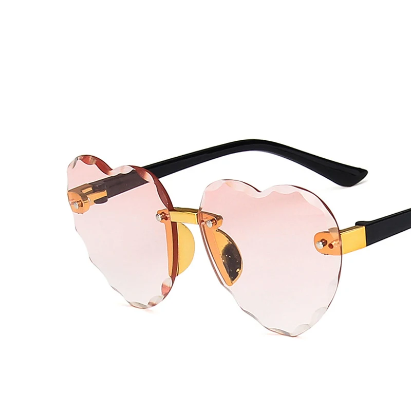 

2023 Fashion Kids Rimless Sunglasses Girls Baby LOVE Heart Shape Sun Glasses UV400 Goggles Children Shades High Quality