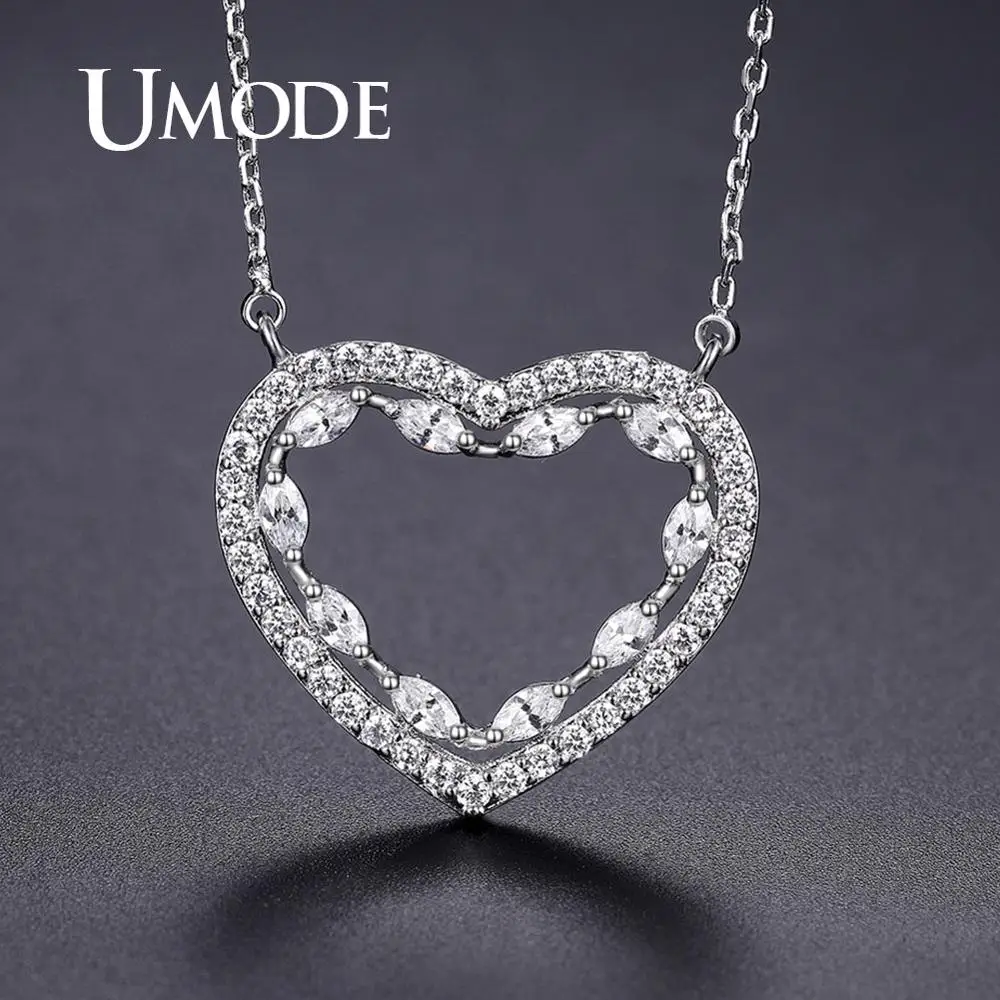 Ожерелья UMODE в форме сердца кулоны из кубического циркония длинная цепочка