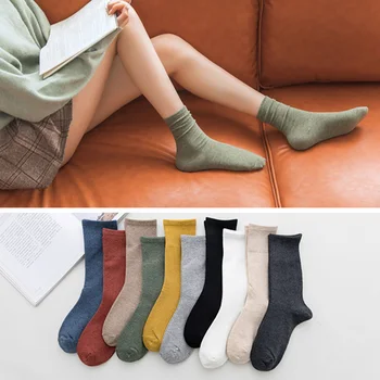 

New Fashion Cotton Women Socks MidTube Solid Casual Korean Style Socks Purple Warm Winter Soft Sock Comfortable Knitted