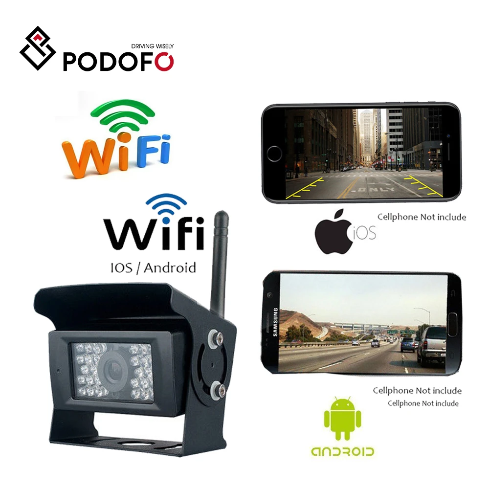 Comprar Cámara de marcha atrás WIFI Dash Cam 28 LED IR visión nocturna coche cámara de visión trasera impermeable vehículo cámaras para iPhone y Android