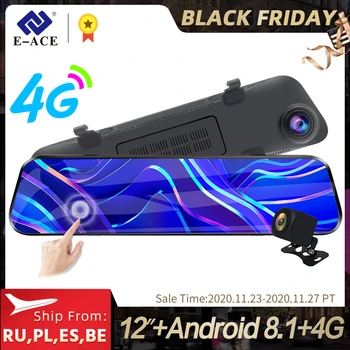 

E-ACE Car Dvr FHD 1080P Rear View Mirror Dual Lens DashCam Night Vision Registrar Android ADAS Video Recorder With Rear Camera
