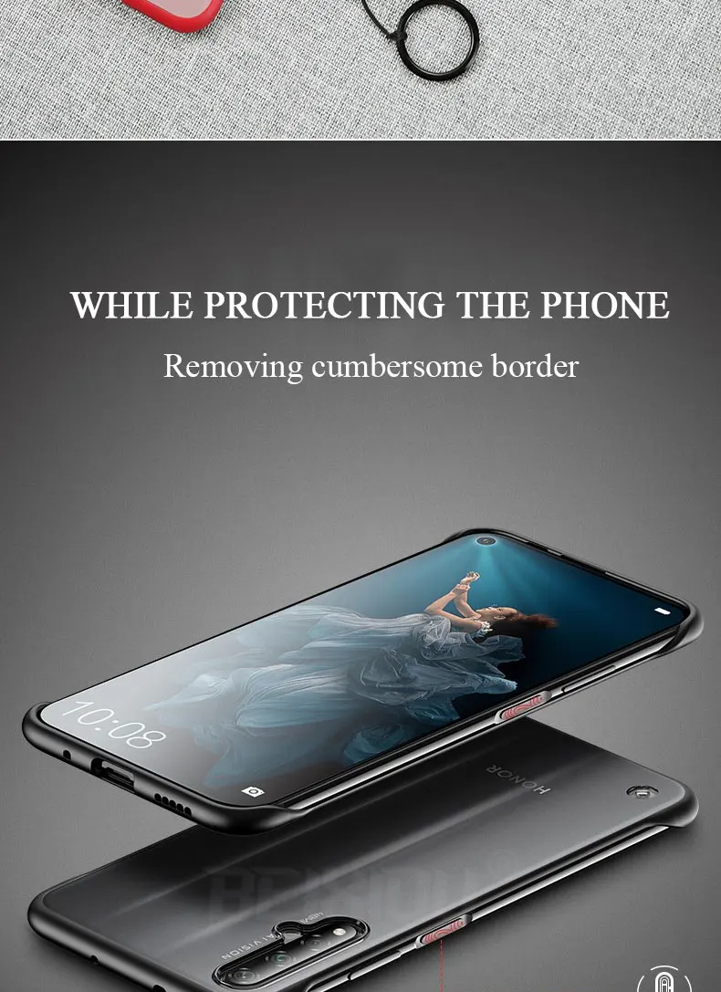 case For Huawei Honor 20 20S case matte Frameless phone cover for Huawei Honor 20 Pro Rimless shockproof, Free ring lanyard