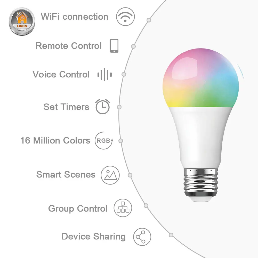 RGB E27 E26, Wifi, умный светильник, лампа, WiFi, светодиодный светильник, 7 Вт, 9W10W, светодиодный светильник, поддержка Alexa, Google Home, IFTTT, голосовой пульт дистанционного управления