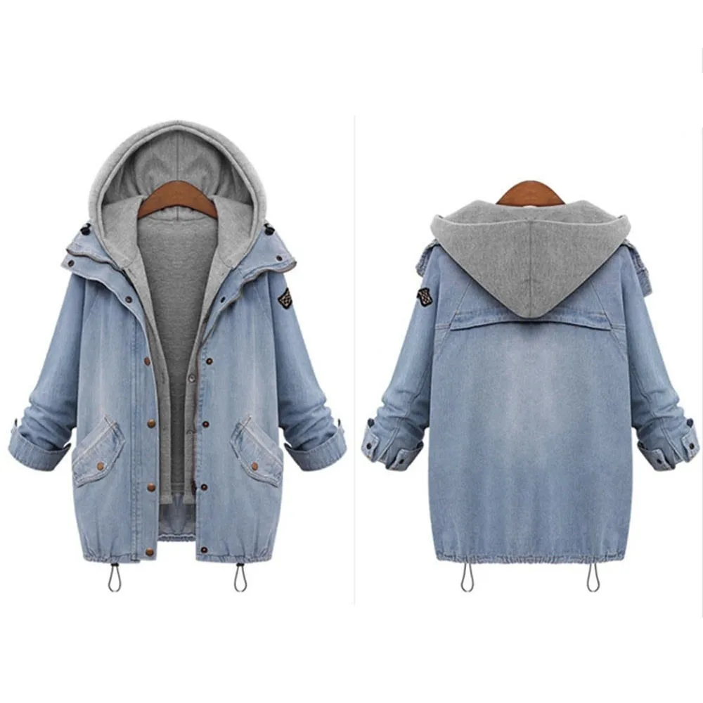 Зимнее модное женское теплое пальто с воротником и капюшоном, 2 предмета, жилет, куртка, джинсовый Тренч, парка, пальто для девушек, повседневная, 5601 - Цвет: Blue