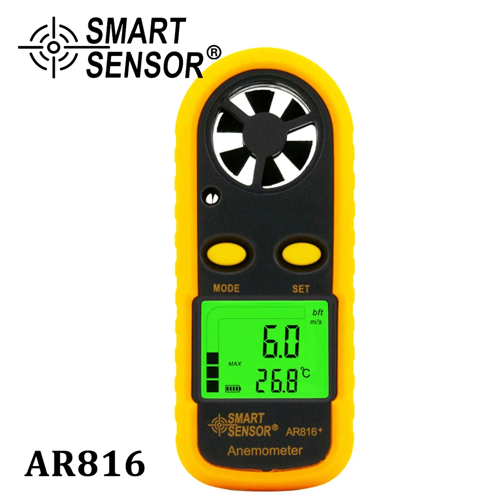 Tanie Inteligentny czujnik AR816 + przenośny cyfrowy LCD anemometr prędkości wiatru ręczny miernik