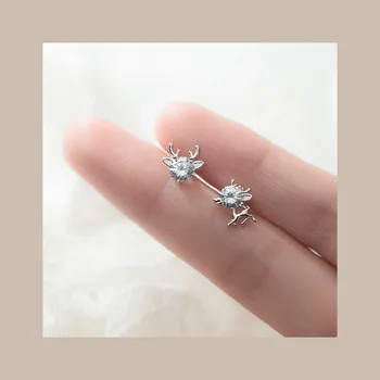 

Earrings asymmetry 100% Real. 925 Sterling Silver Fine Jewelry Clear CZ DEER ANTLER Stud Earrings gtle2888