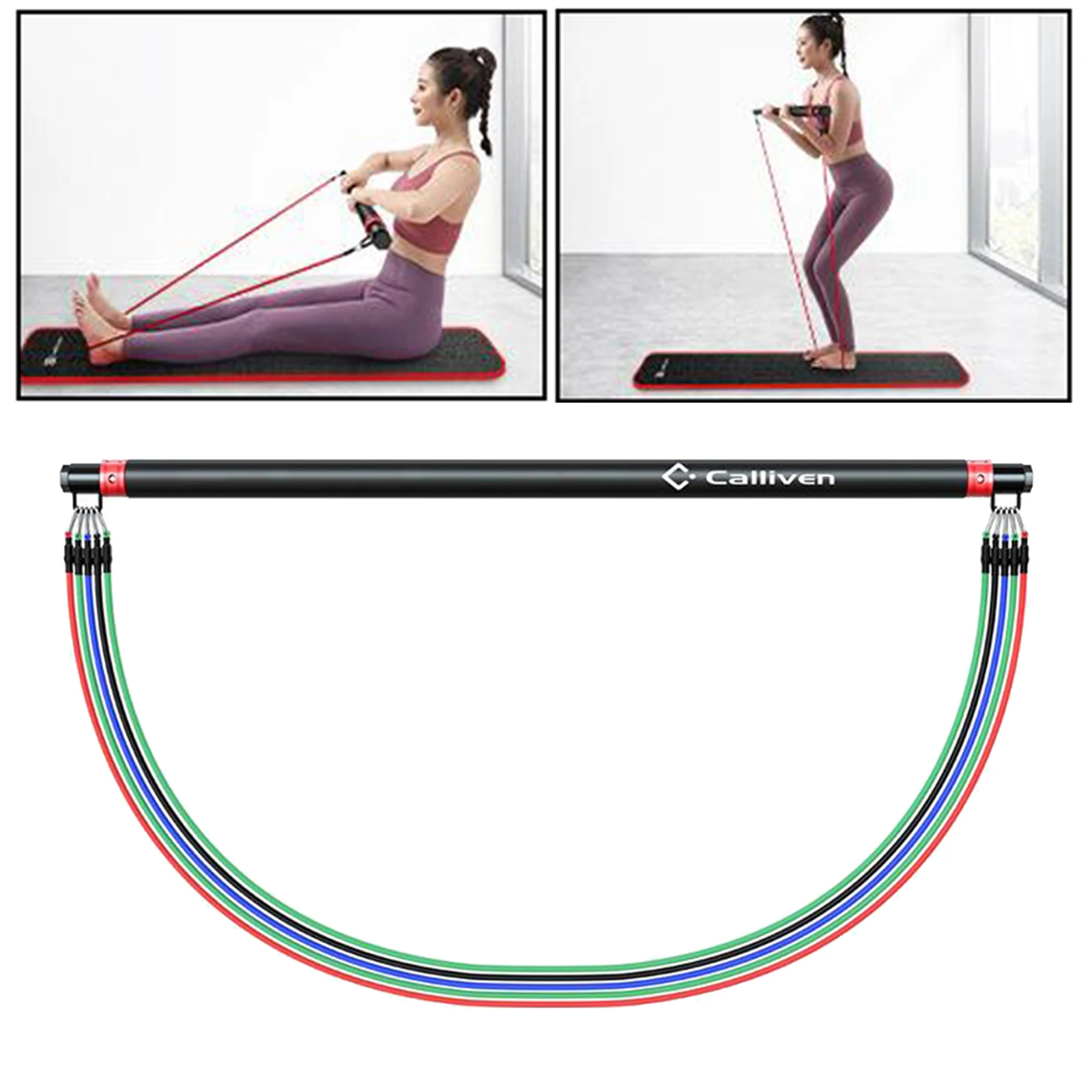 Pilates Bar Kit Portable Folding Resistance Bands Workout Abs Butt Toner