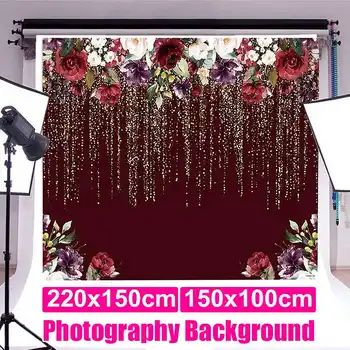 

Durable Fabric Backdrop Photography Background No Wrinkles Golden Glitter Floral for Wedding Party Birthday Party Decoration